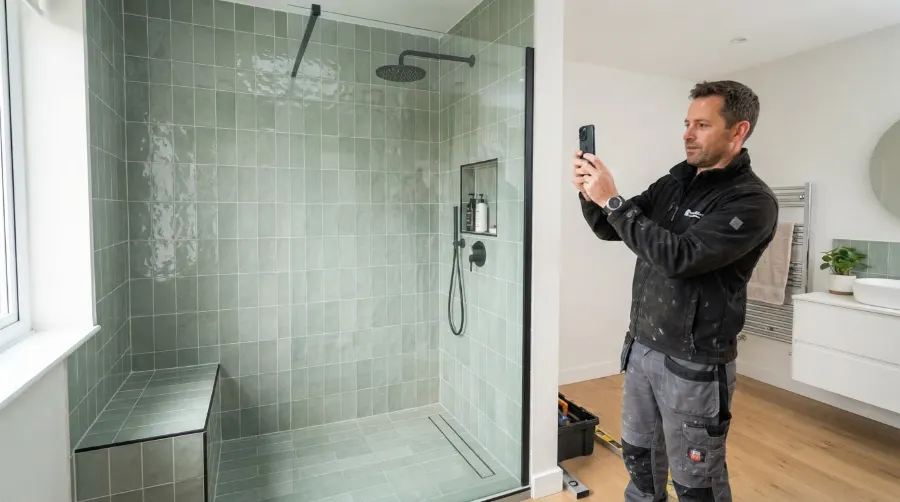 Douche à l'italienne réalisée par un carreleur