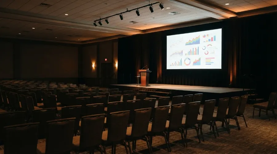 Salle de conférence avant une intervention sur le référencement