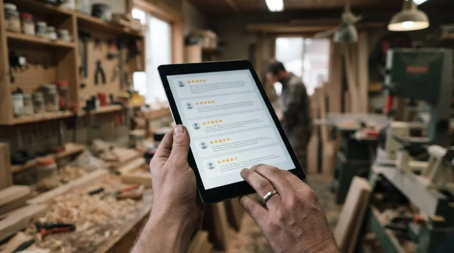 Avis clients d'un artisan de Saint-Loubès affichés sur une tablette