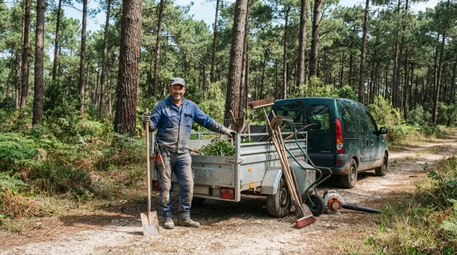 Paysagiste à la lisière de la forêt de pins à Saint-Jean-d'Illac