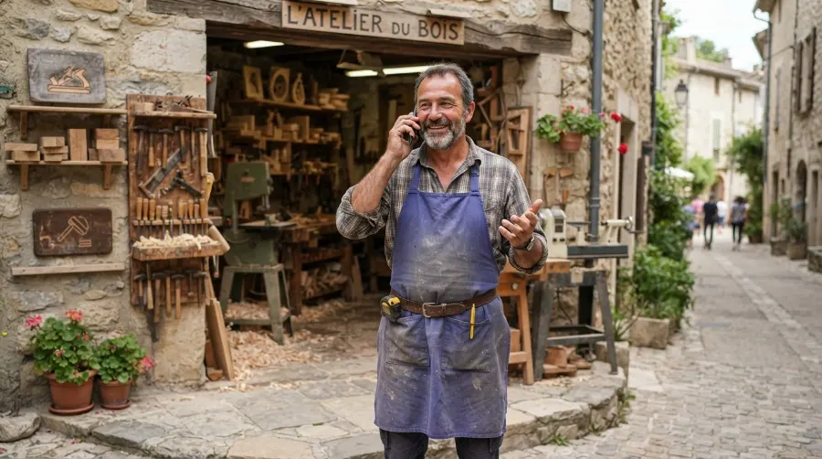 Artisan de Saint-Médard-en-Jalles au téléphone avec un client