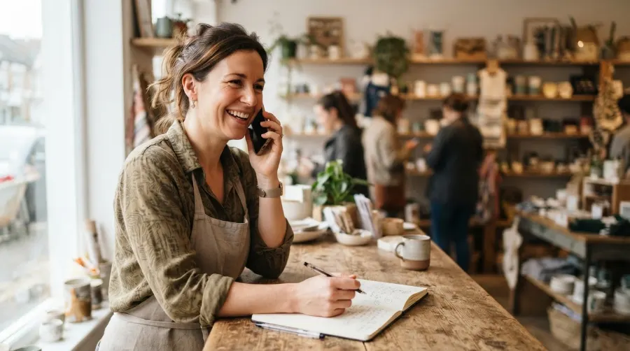 Commerçante de Canéjan recevant un appel client