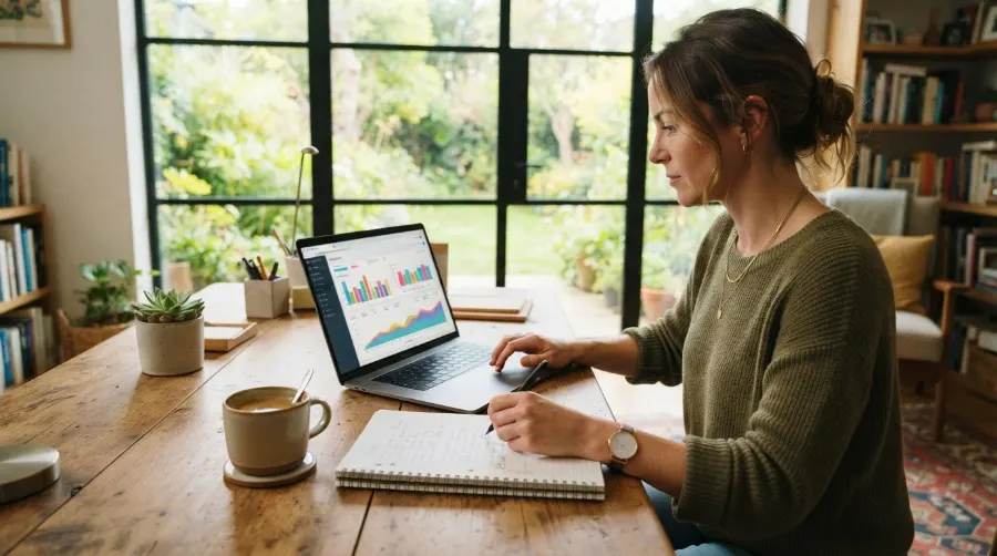 Consultant SEO analysant les statistiques d'un site d'entreprise de Canéjan