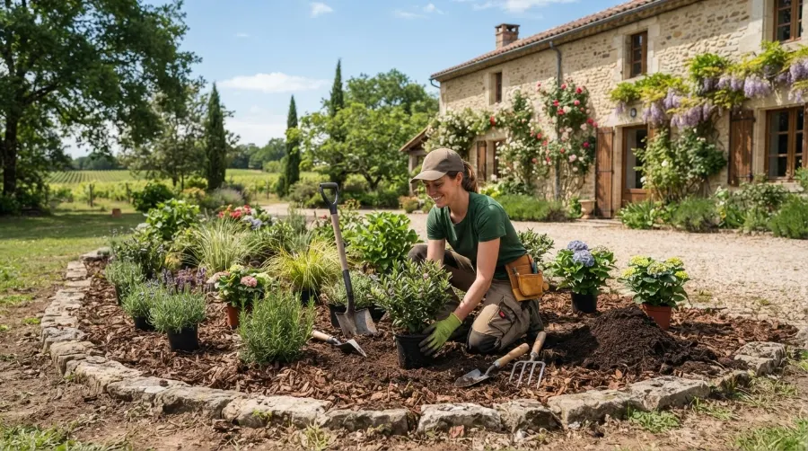 Paysagiste aménageant un jardin, exemple de métier accompagné en SEO