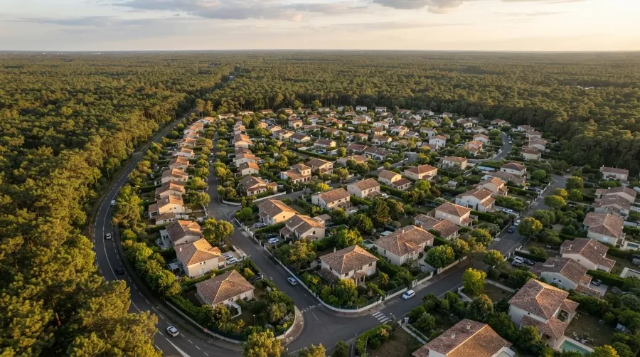 Quartiers résidentiels et forêt de pins au sud-ouest de Bordeaux, zone d'intervention SEO à Canéjan