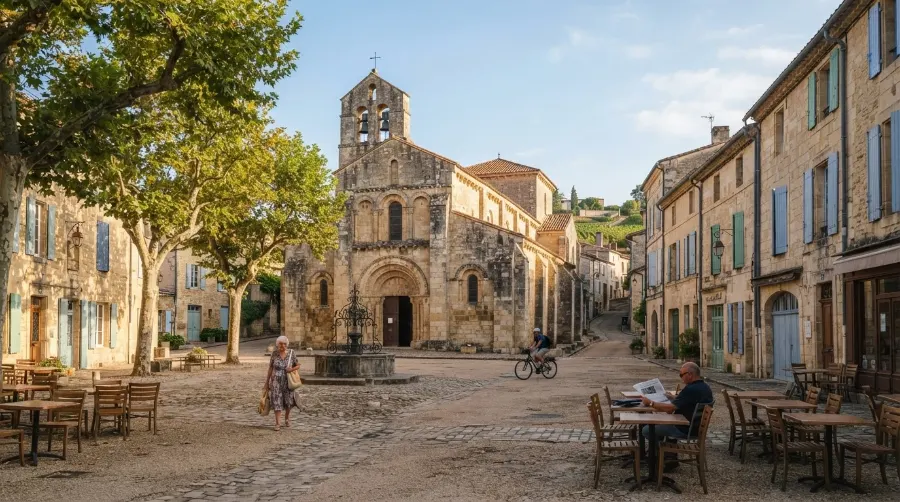 Place de village en pierre en Gironde, zone d'intervention SEO autour de Saint-Loubès