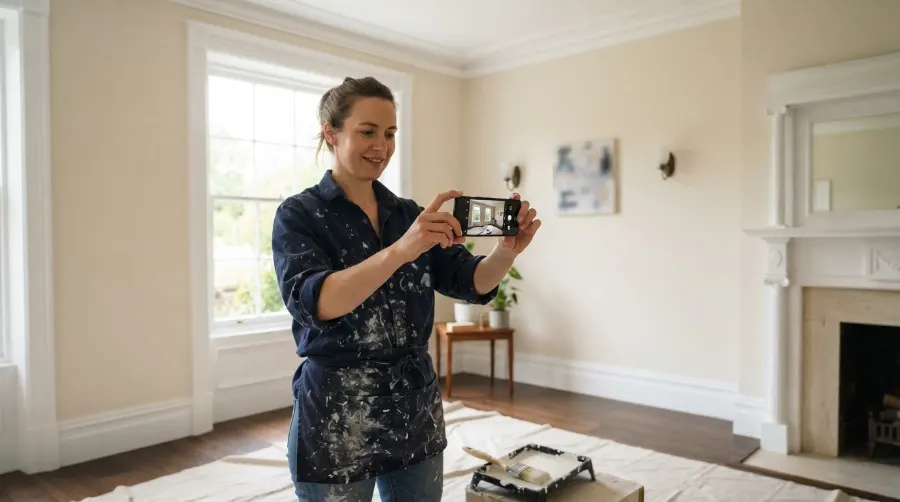 Peintre photographiant un chantier terminé pour son site