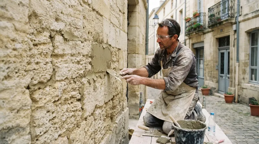 Rénovation d'une façade en pierre à Bordeaux