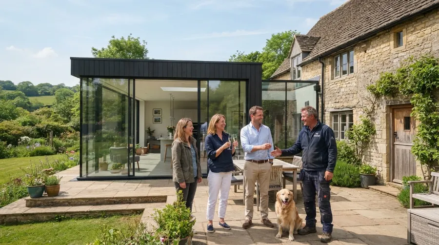 Extension de maison terminée, résultats SEO d'un maçon