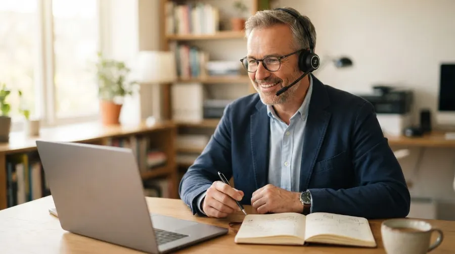 Consultant SEO en visioconférence avec un client libournais