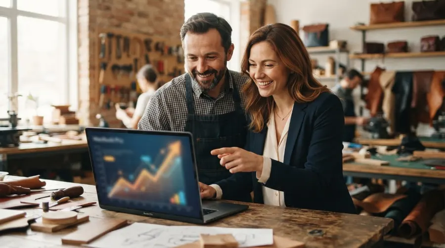 Chefs d'entreprise constatant la progression de leur visibilité