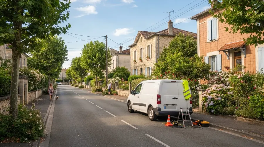 Électricien en intervention dans une commune de Gironde