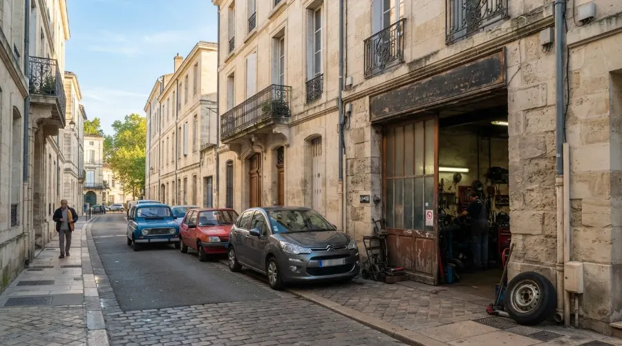 Garage automobile dans une rue de Bordeaux