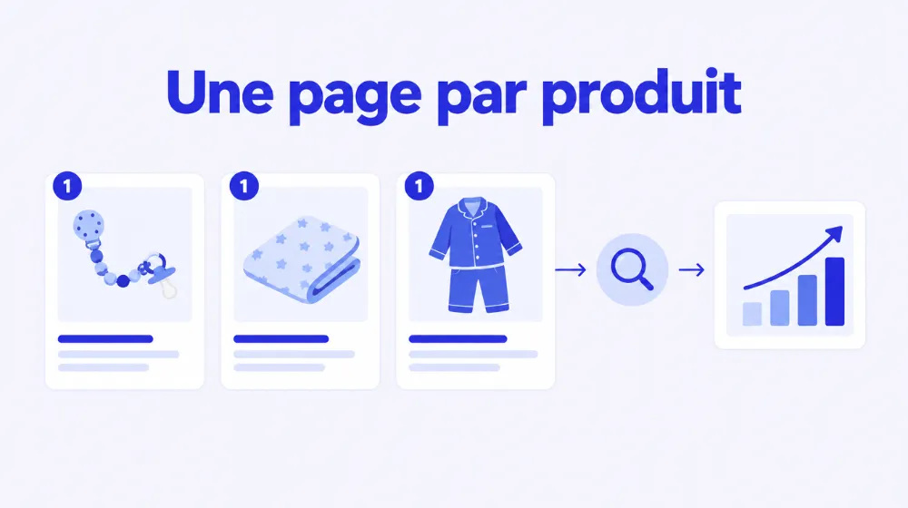Une page par produit : stratégie SEO d'une boutique de vêtements personnalisés pour bébé