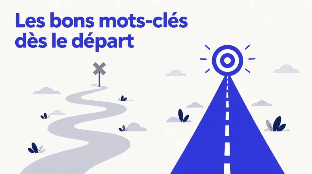 Schéma comparant un mauvais chemin et un bon choix de mots-clés SEO